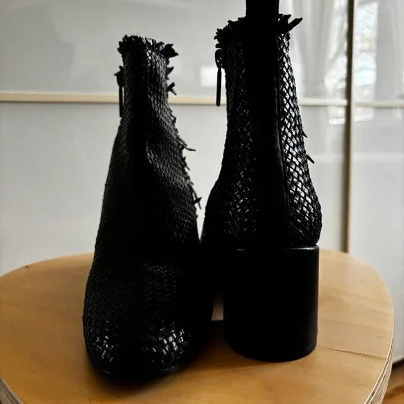 PONS QUINTANA Black Woven Leather Booties - Size 37 - Picture 2 of 8